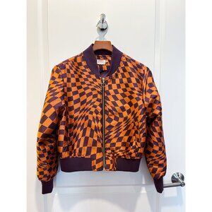Gorman Warped Check Bomber Jacket in Orange & Purple Jacquard, Size 6, Like New